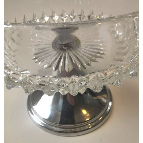 Vintage Diamond Point Glass Dessert Dish with Silverplate Base - Picture 8 of 8